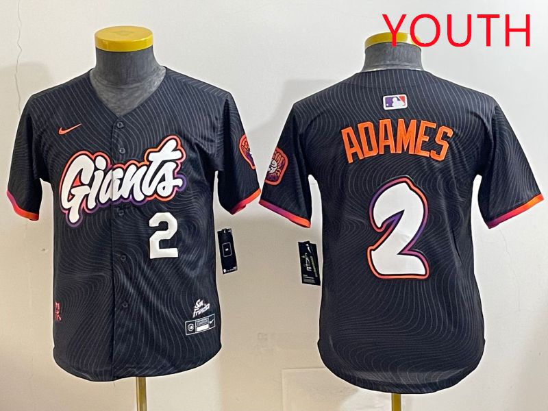 Youth San Francisco Giants #2 Adames Black Joint Name 2025 Nike MLB Jersey style 5->youth mlb jersey->Youth Jersey